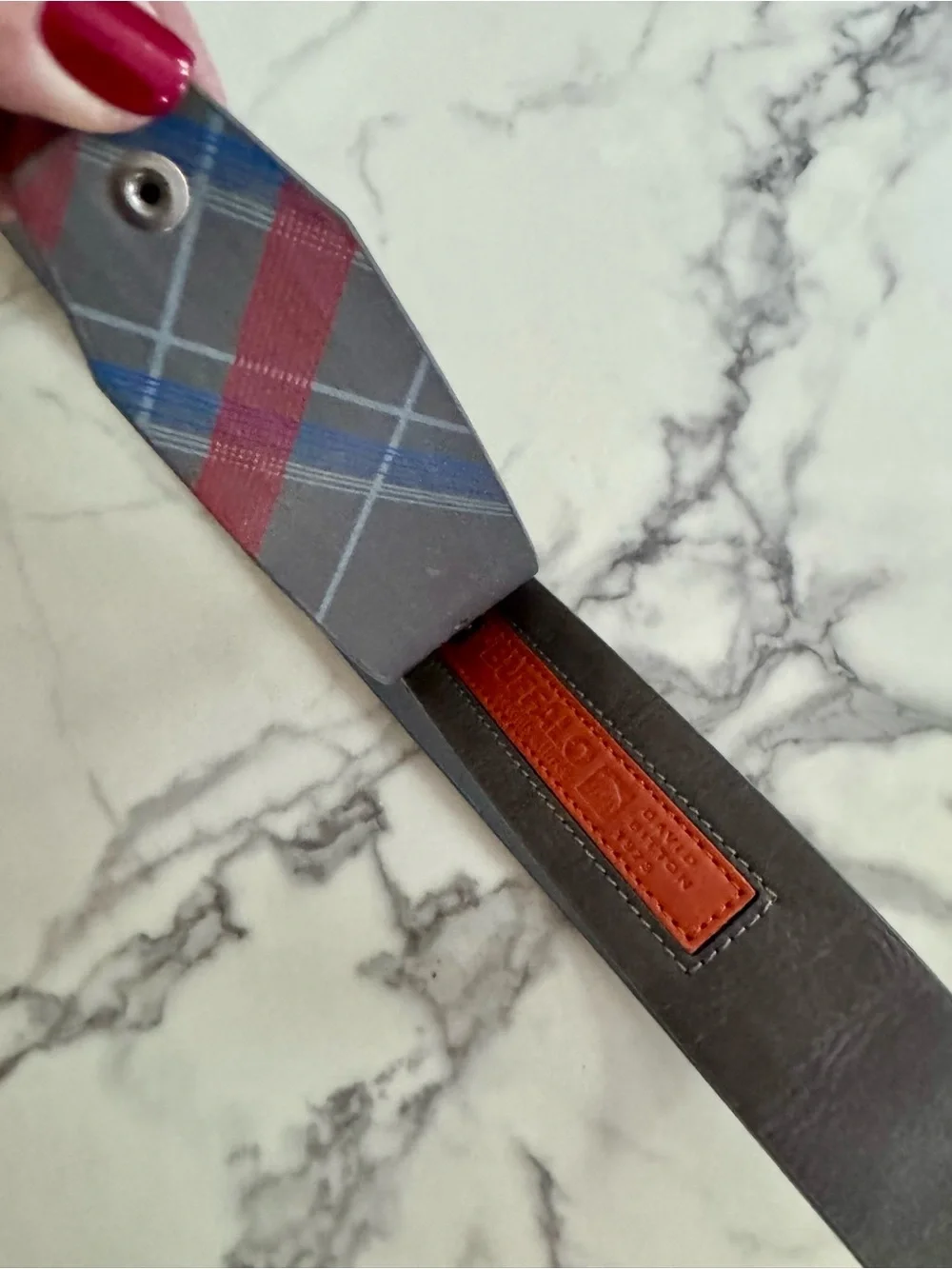 Men’s Buffalo David Bitton Gray Leather Belt w/ Orange “Seventy Three” Embossed